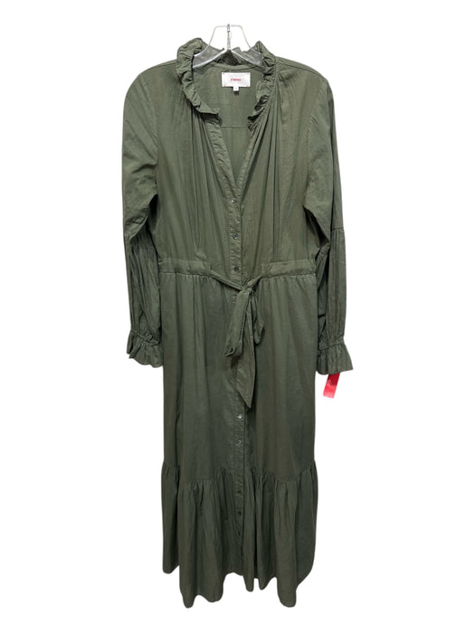 XiRENA Size Medium Olive Green Cotton Long Sleeve Button Front Tiered Midi Dress Olive Green / Medium
