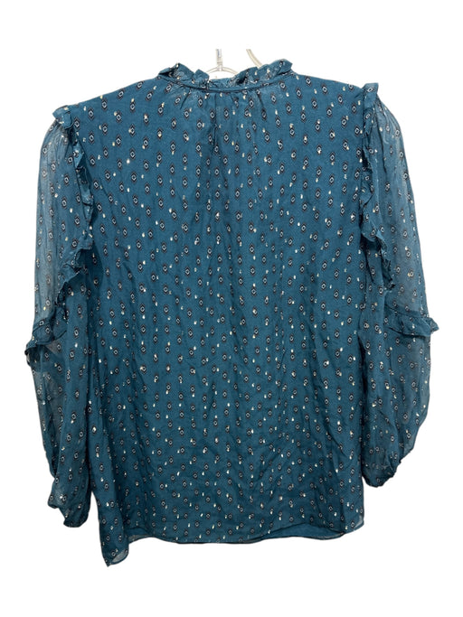 Caballero Size Medium Teal, Black, Gold Viscose Blend Long Sleeve Ruffles Top Teal, Black, Gold / Medium