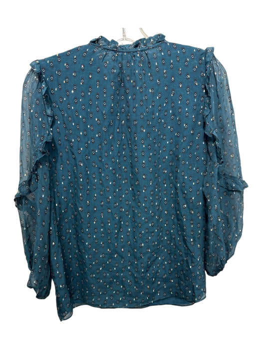 Caballero Size Medium Teal, Black, Gold Viscose Blend Long Sleeve Ruffles Top Teal, Black, Gold / Medium