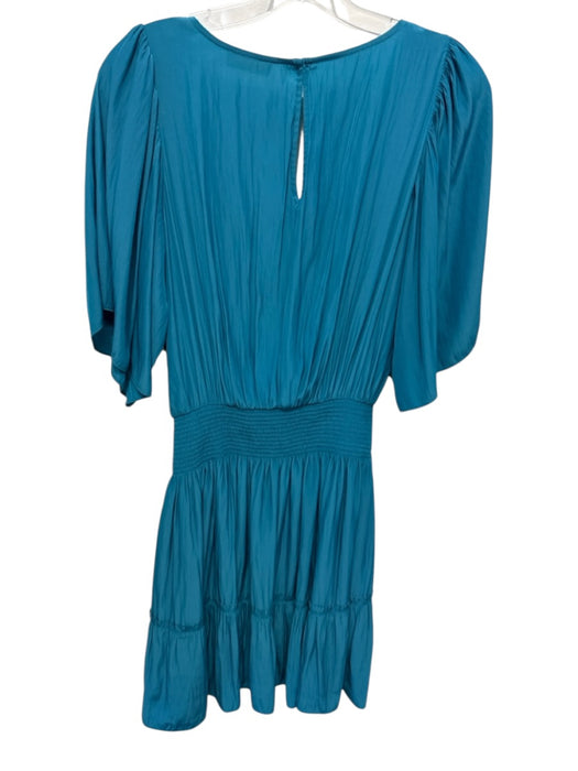 Ramy Brook Size M Teal Blue Polyester Short Bell Sleeve Square Neck Dress Teal Blue / M