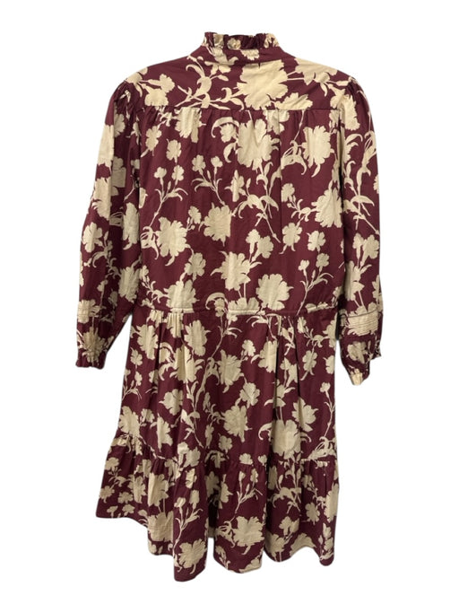 Trovata Size Medium Brown & Cream Cotton Long Balloon Sleeve Floral Dress Brown & Cream / Medium