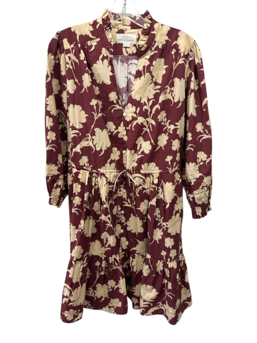 Trovata Size Medium Brown & Cream Cotton Long Balloon Sleeve Floral Dress Brown & Cream / Medium