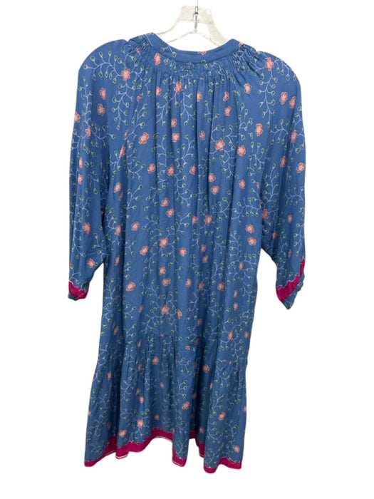 Natalie Martin Size M Blue, Orange & Green Viscose 1/2 Sleeve Floral Dress Blue, Orange & Green / M