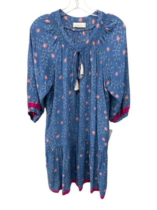 Natalie Martin Size M Blue, Orange & Green Viscose 1/2 Sleeve Floral Dress Blue, Orange & Green / M