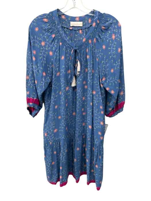 Natalie Martin Size M Blue, Orange & Green Viscose 1/2 Sleeve Floral Dress Blue, Orange & Green / M