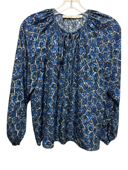 Marie Oliver Size S Blue, Yellow & Multi Silk Long Balloon Sleeve Skirt Set Blue, Yellow & Multi / S