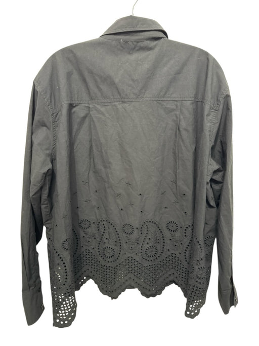 Cleobella Size M Black Organic Cotton Long Sleeve Eyelet Hem Scallop Detail Top Black / M