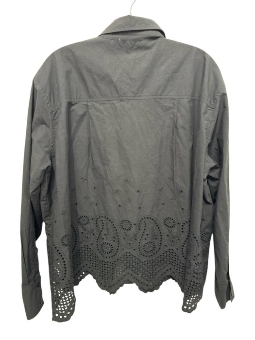 Cleobella Size M Black Organic Cotton Long Sleeve Eyelet Hem Scallop Detail Top Black / M