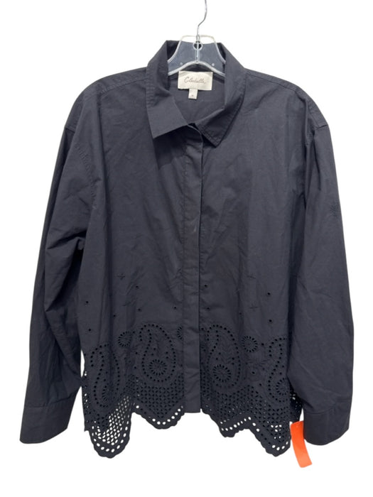 Cleobella Size M Black Organic Cotton Long Sleeve Eyelet Hem Scallop Detail Top Black / M