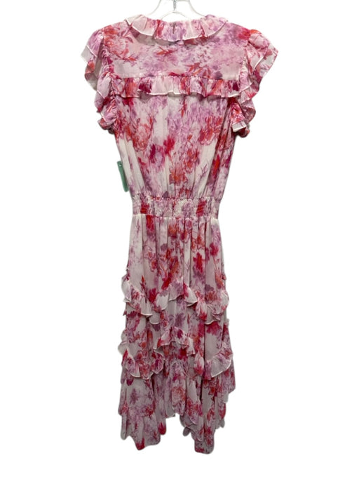 Misa Size Medium Red, Cream, Purple Polyester Ruffle Cap Sleeve Floral Dress Red, Cream, Purple / Medium