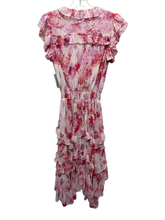 Misa Size Medium Red, Cream, Purple Polyester Ruffle Cap Sleeve Floral Dress Red, Cream, Purple / Medium