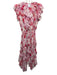 Misa Size Medium Red, Cream, Purple Polyester Ruffle Cap Sleeve Floral Dress Red, Cream, Purple / Medium