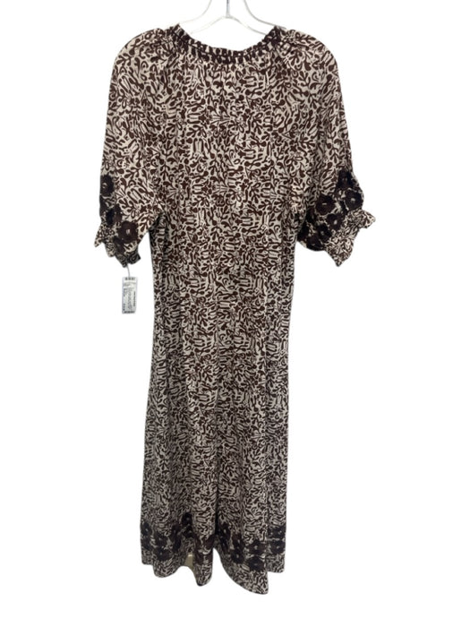Julia Amory Size Medium Brown & White Cotton Half Puff Sleeve Split Neck Dress Brown & White / Medium