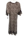 Julia Amory Size Medium Brown & White Cotton Half Puff Sleeve Split Neck Dress Brown & White / Medium