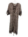 Julia Amory Size Medium Brown & White Cotton Half Puff Sleeve Split Neck Dress Brown & White / Medium
