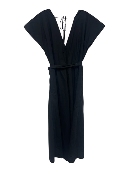 Marie Oliver Size Medium Black Cotton Cap Sleeve Shirred V Neck Midi Dress Black / Medium