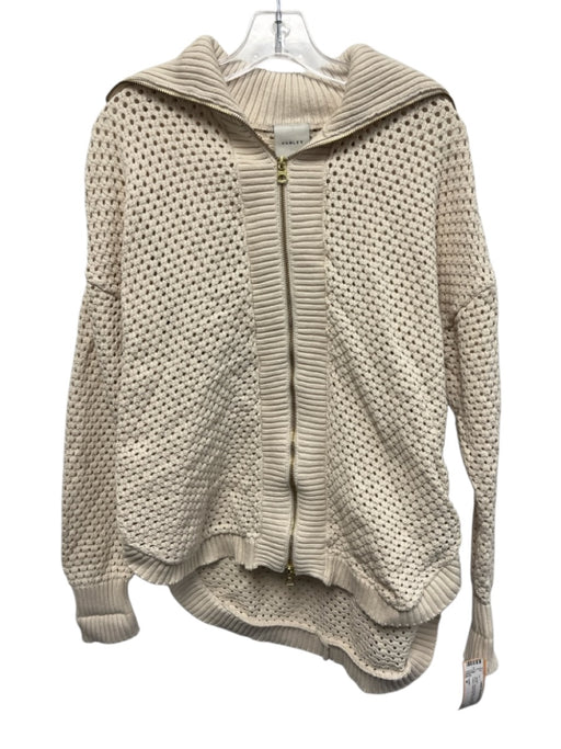 Varley Size M Cream White Cotton Open Knit foldover collar Zip Up Jacket Cream White / M