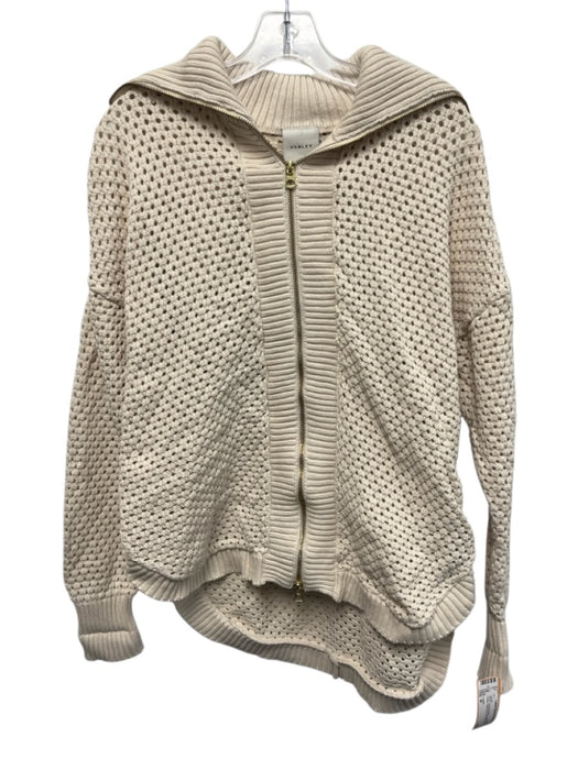 Varley Size M Cream White Cotton Open Knit foldover collar Zip Up Jacket Cream White / M
