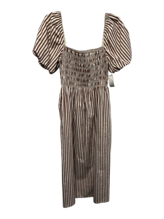 Hill House Size M Cream & Brown Cotton Striped Shirred Bodice Pocketed Dress Cream & Brown / M