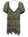 Alice + Olivia Size 8 Black & Multi Polyester Short Puff Sleeve V Neck Dress Black & Multi / 8