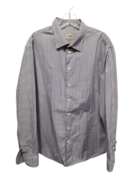 Armani Size XL White & Purple Cotton Plaid Button Up Men's Long Sleeve Shirt White & Purple / XL