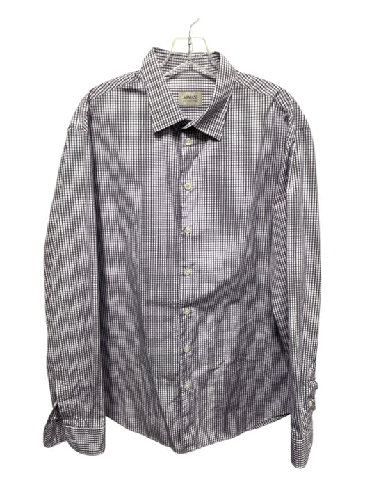 Armani Size XL White & Purple Cotton Plaid Button Up Men's Long Sleeve Shirt White & Purple / XL