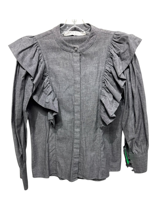 Hunter Bell Size S Gray Cotton Chambray Button Down Ruffle Detail Top Gray / S