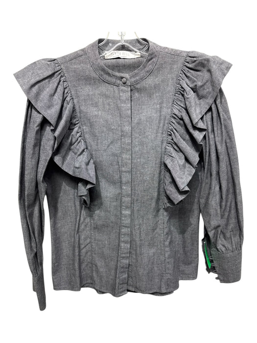 Hunter Bell Size S Gray Cotton Chambray Button Down Ruffle Detail Top Gray / S