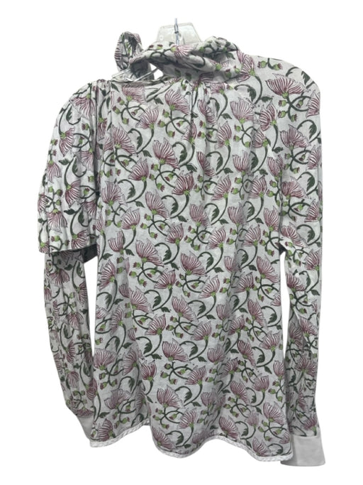 Tish Cox Size XS White, Pink, Green Cotton Botanical Neck Tie Long Sleeve Top White, Pink, Green / XS