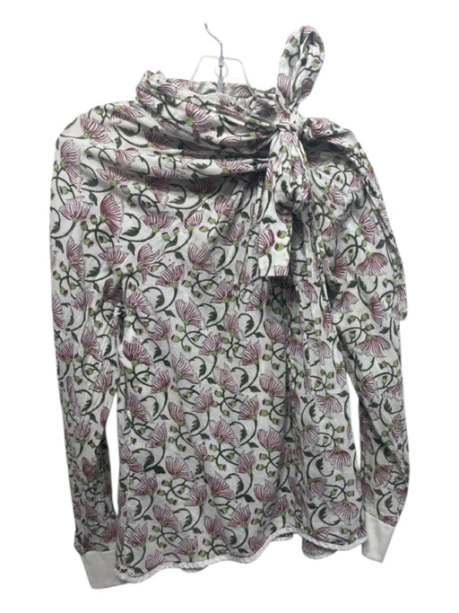 Tish Cox Size XS White, Pink, Green Cotton Botanical Neck Tie Long Sleeve Top White, Pink, Green / XS