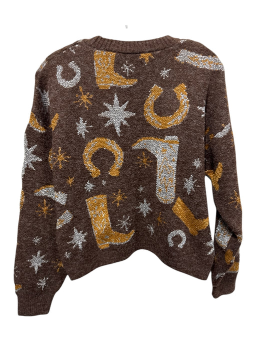 Zara Size S Brown, Gold, Silver Acrylic Blend Metallic Thread Round Neck Sweater Brown, Gold, Silver / S