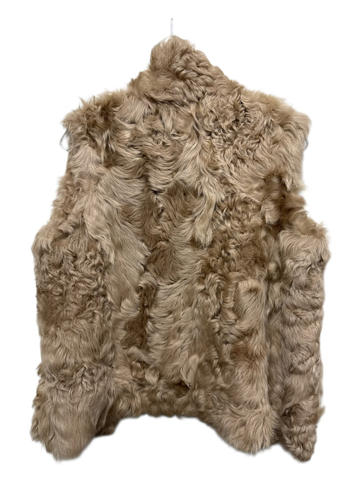 Zara Size M Tan Lamb leather Polyester Faux Fur Open Front Vest Tan / M