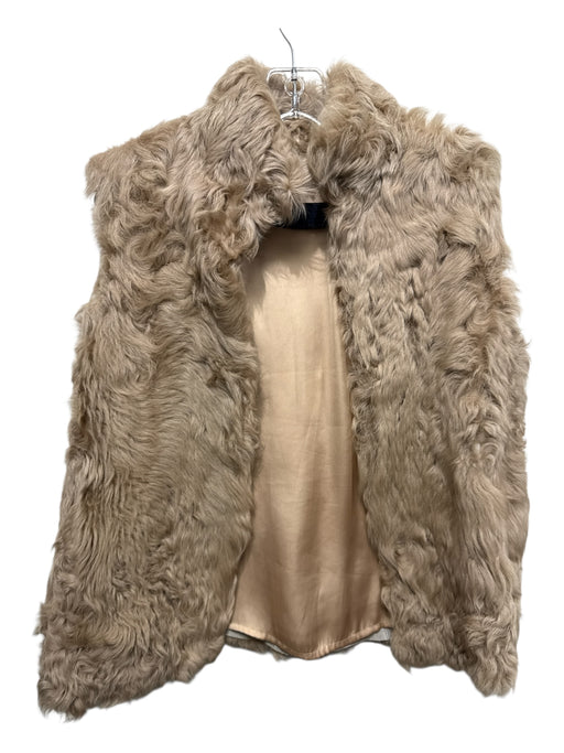 Zara Size M Tan Lamb leather Polyester Faux Fur Open Front Vest Tan / M