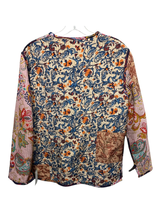 Zara Size XS Blue, Orange, Multi Viscose Quilted Floral Collarless Jacket Blue, Orange, Multi / XS