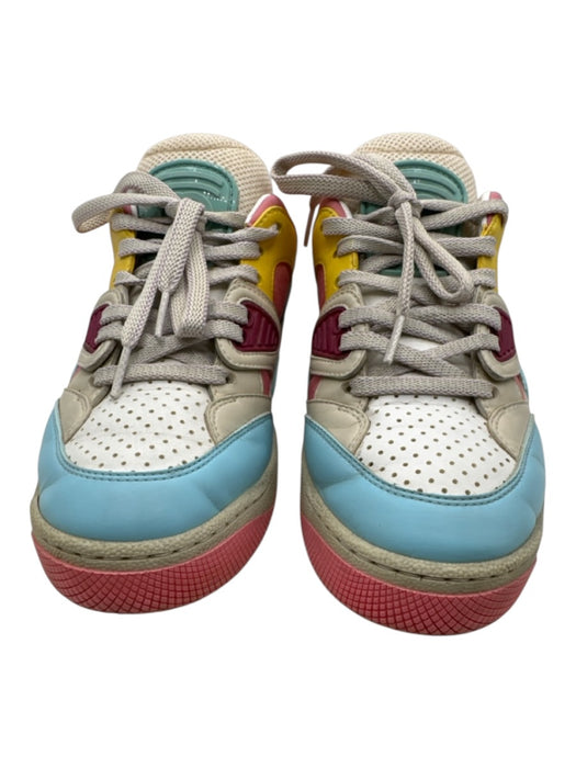 Gucci Shoe Size 37 Pink, Blue, Yellow Leather Upper Lace Up Perforated Sneakers Pink, Blue, Yellow / 37