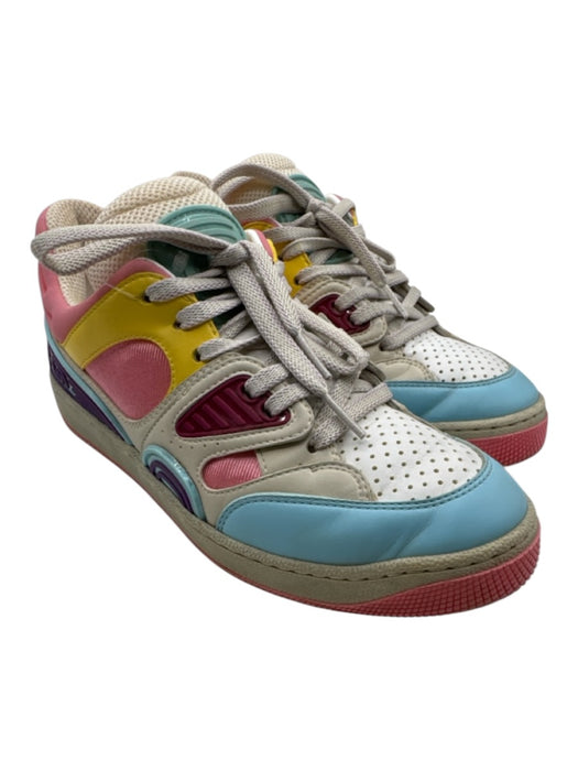 Gucci Shoe Size 37 Pink, Blue, Yellow Leather Upper Lace Up Perforated Sneakers Pink, Blue, Yellow / 37