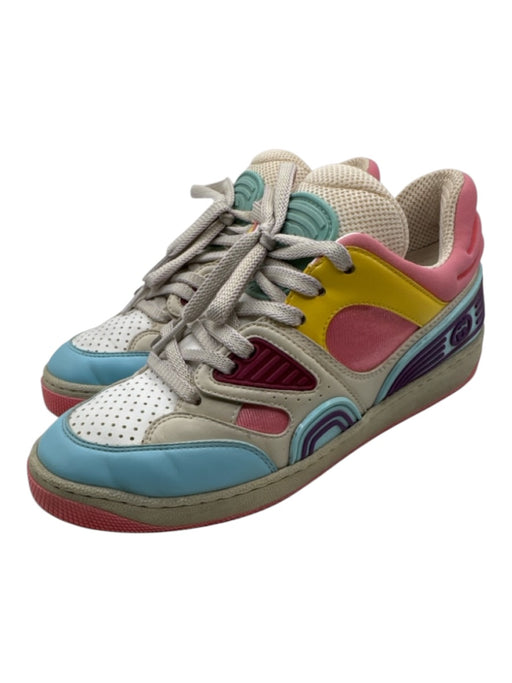 Gucci Shoe Size 37 Pink, Blue, Yellow Leather Upper Lace Up Perforated Sneakers Pink, Blue, Yellow / 37