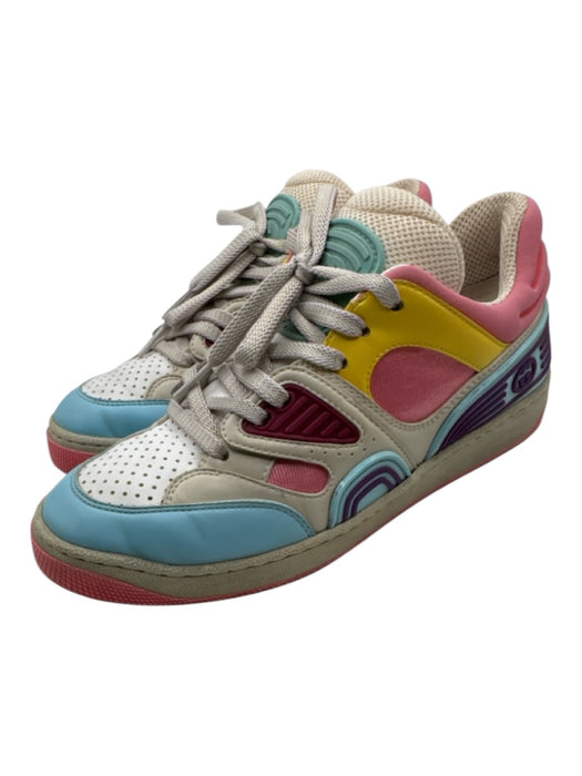 Gucci Shoe Size 37 Pink, Blue, Yellow Leather Upper Lace Up Perforated Sneakers Pink, Blue, Yellow / 37
