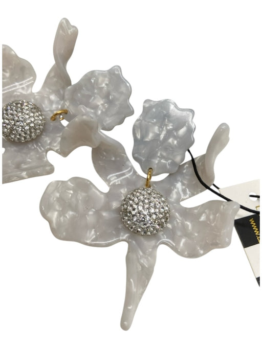 Lele Sadoughi White Crystal Post Back Floral Dangle Earrings White