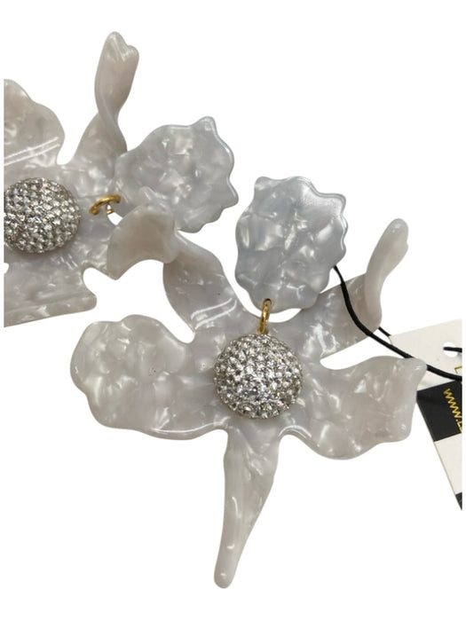 Lele Sadoughi White Crystal Post Back Floral Dangle Earrings White