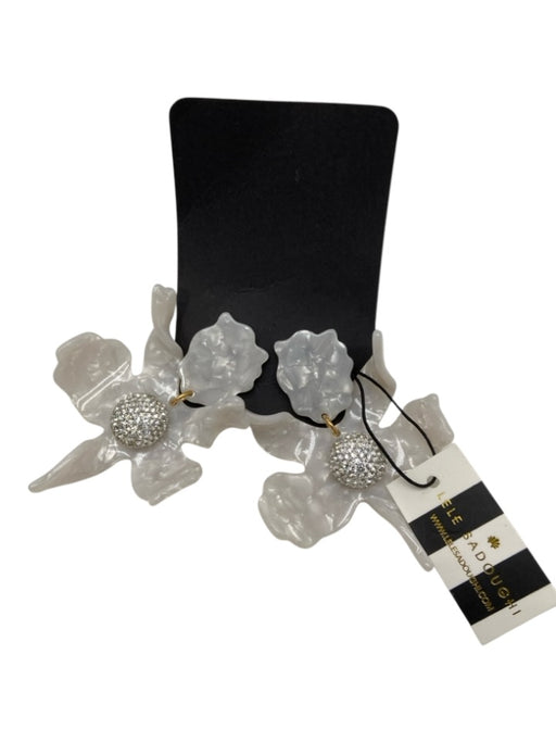 Lele Sadoughi White Crystal Post Back Floral Dangle Earrings White