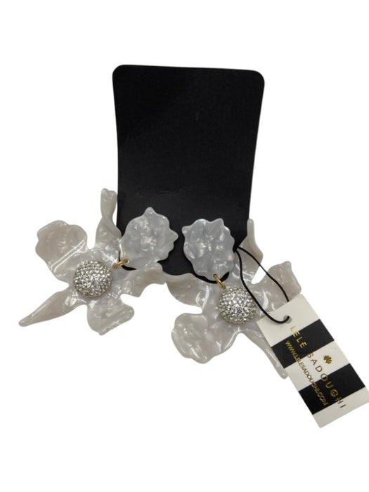 Lele Sadoughi White Crystal Post Back Floral Dangle Earrings White