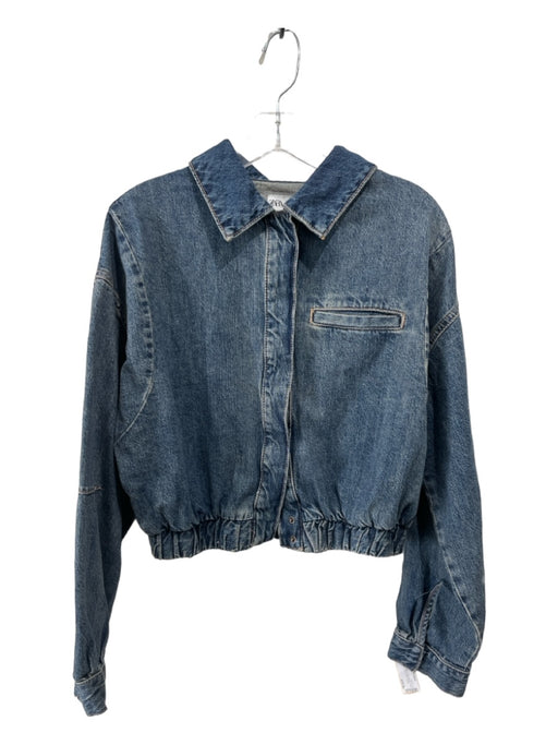 Zara Size S Medium Wash Cotton Denim Long Sleeve Buttons Collar Jacket Medium Wash / S