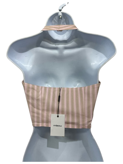 Miaou Size S Pink & Brown Cotton & Nylon Striped Button & Zip Cropped Top Pink & Brown / S