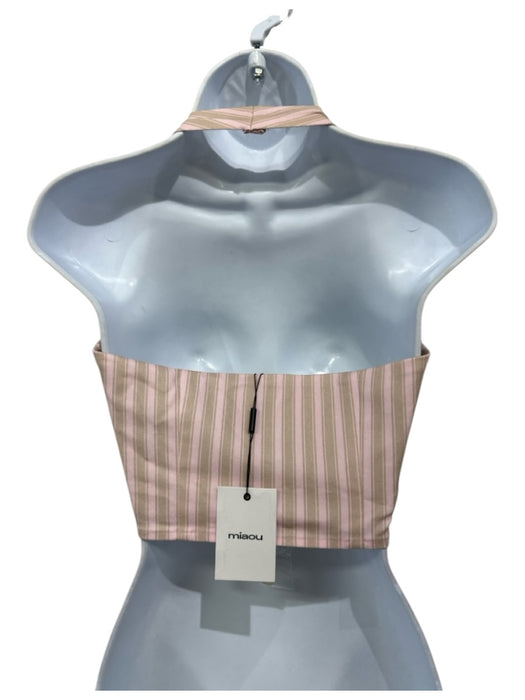 Miaou Size S Pink & Brown Cotton & Nylon Striped Button & Zip Cropped Top Pink & Brown / S