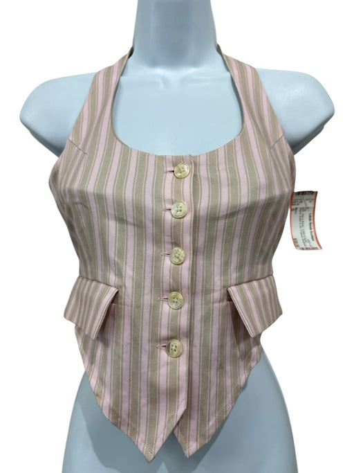 Miaou Size S Pink & Brown Cotton & Nylon Striped Button & Zip Cropped Top Pink & Brown / S