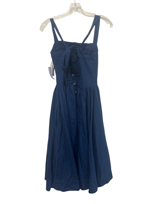 Free-est Size XS Dark Blue Cotton Sleeveless Paneled Gathered Tie Back Dress Dark Blue / XS