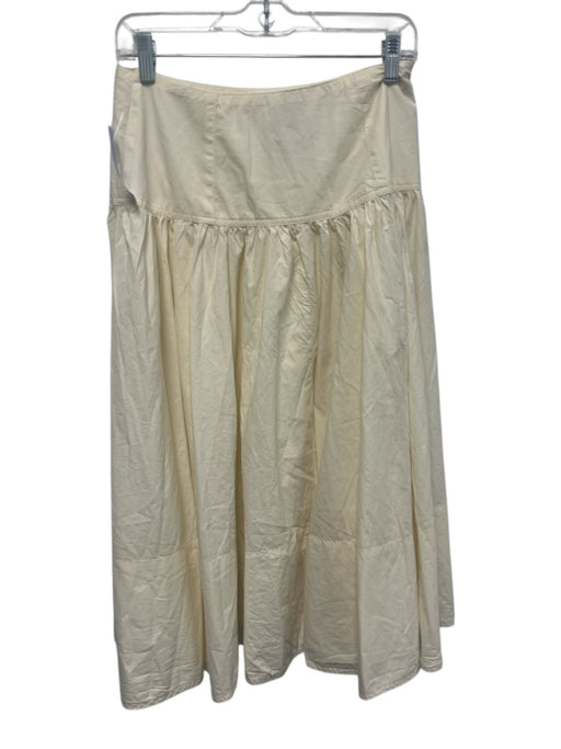 Maeve Size 6 Cream White Cotton Wrap Gathered Waist Button Closure Midi Skirt Cream White / 6