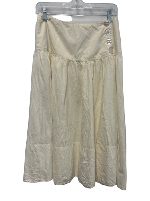 Maeve Size 6 Cream White Cotton Wrap Gathered Waist Button Closure Midi Skirt Cream White / 6