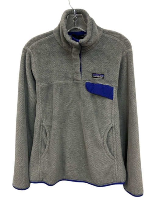 Patagonia Size M Gray & Blue Polyester Long Sleeve Fleece 1/4 Button Jacket Gray & Blue / M